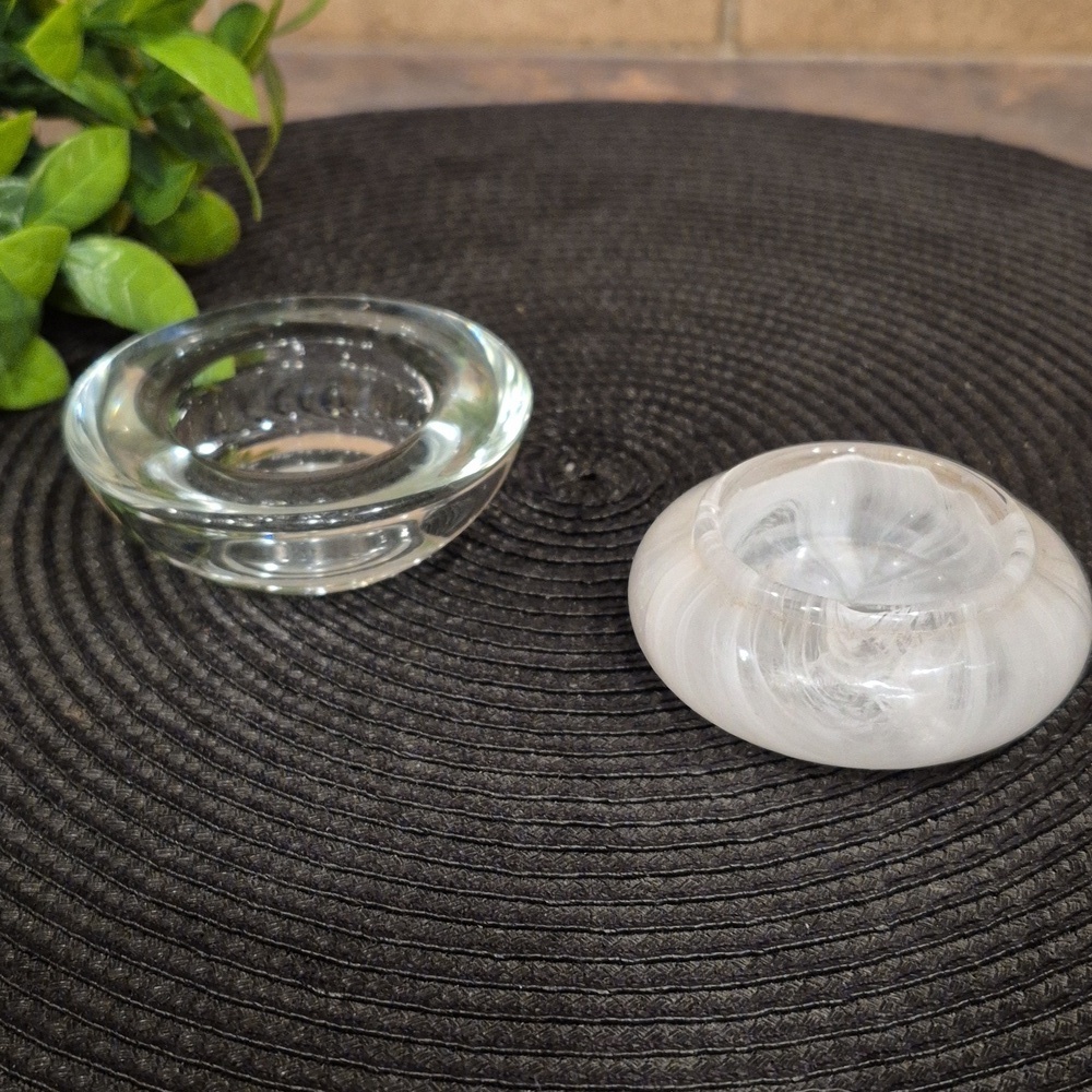 SET OF TWO Glass Round Tealight Candleholders